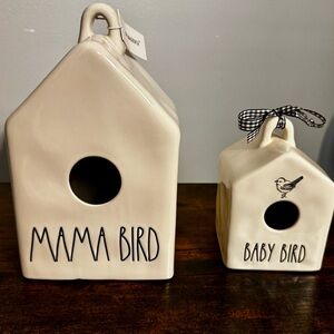 Rae Dunn Cream Birdhouse Duo - Mama and Baby Bird